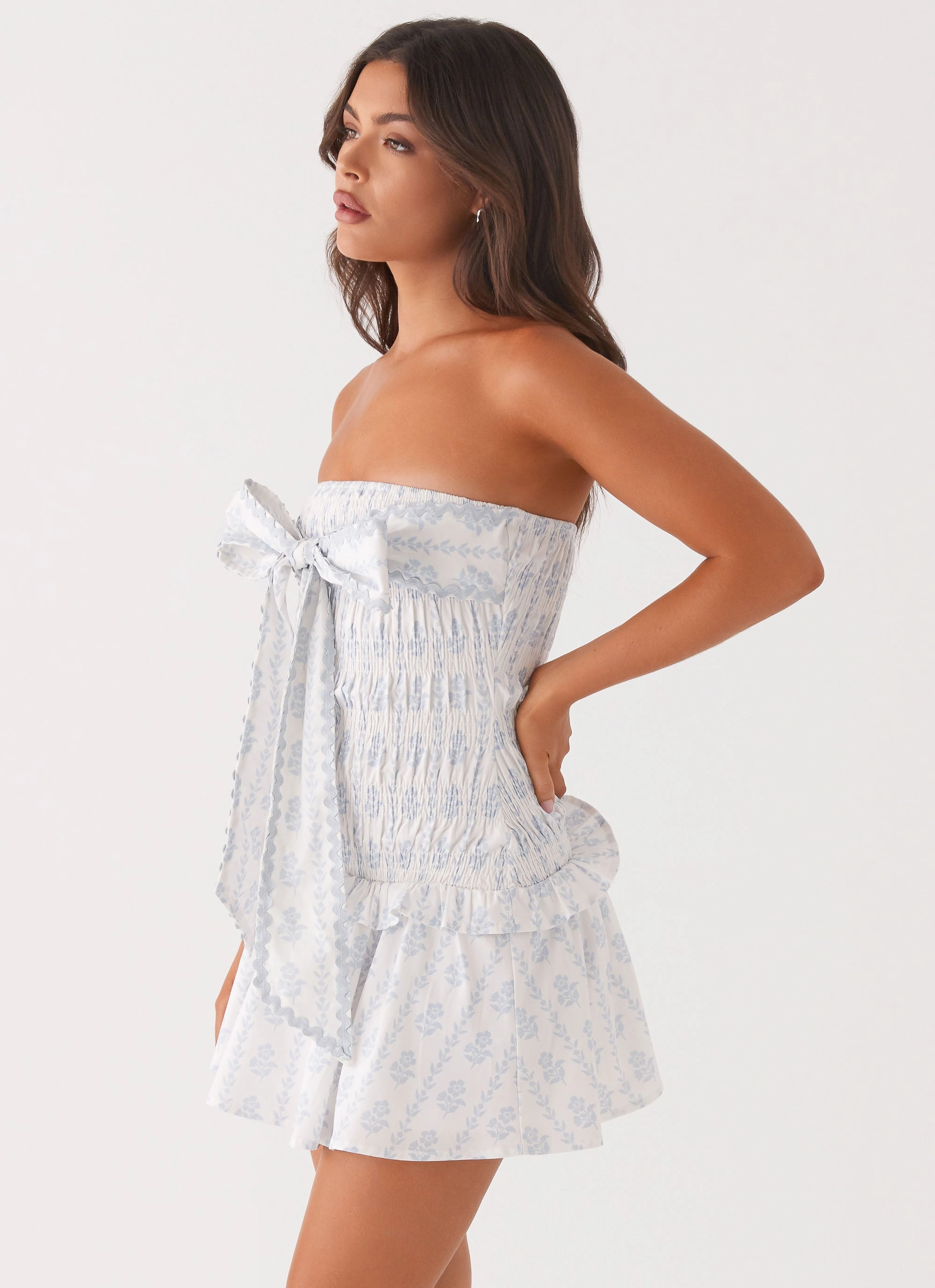 loose silhouette FadeResistantColor Izi Shirred Mini Dress - Sweet Daydream Print