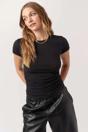 Izzie Ruched Baby Tee - Black Triple Needle Stitching All Day Comfort Smooth Finish Izzie Ruched Baby Tee - Black