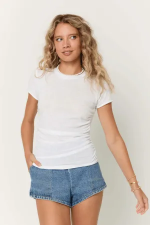 Izzie Ruched Baby Tee - White Colorful and fun Antibacterial Treatment soft look Izzie Ruched Baby Tee - White