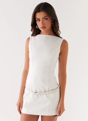 Jaci Mini Dress - White Perfectly Fitted Wear Flattering Shape Design summer look Jaci Mini Dress - White