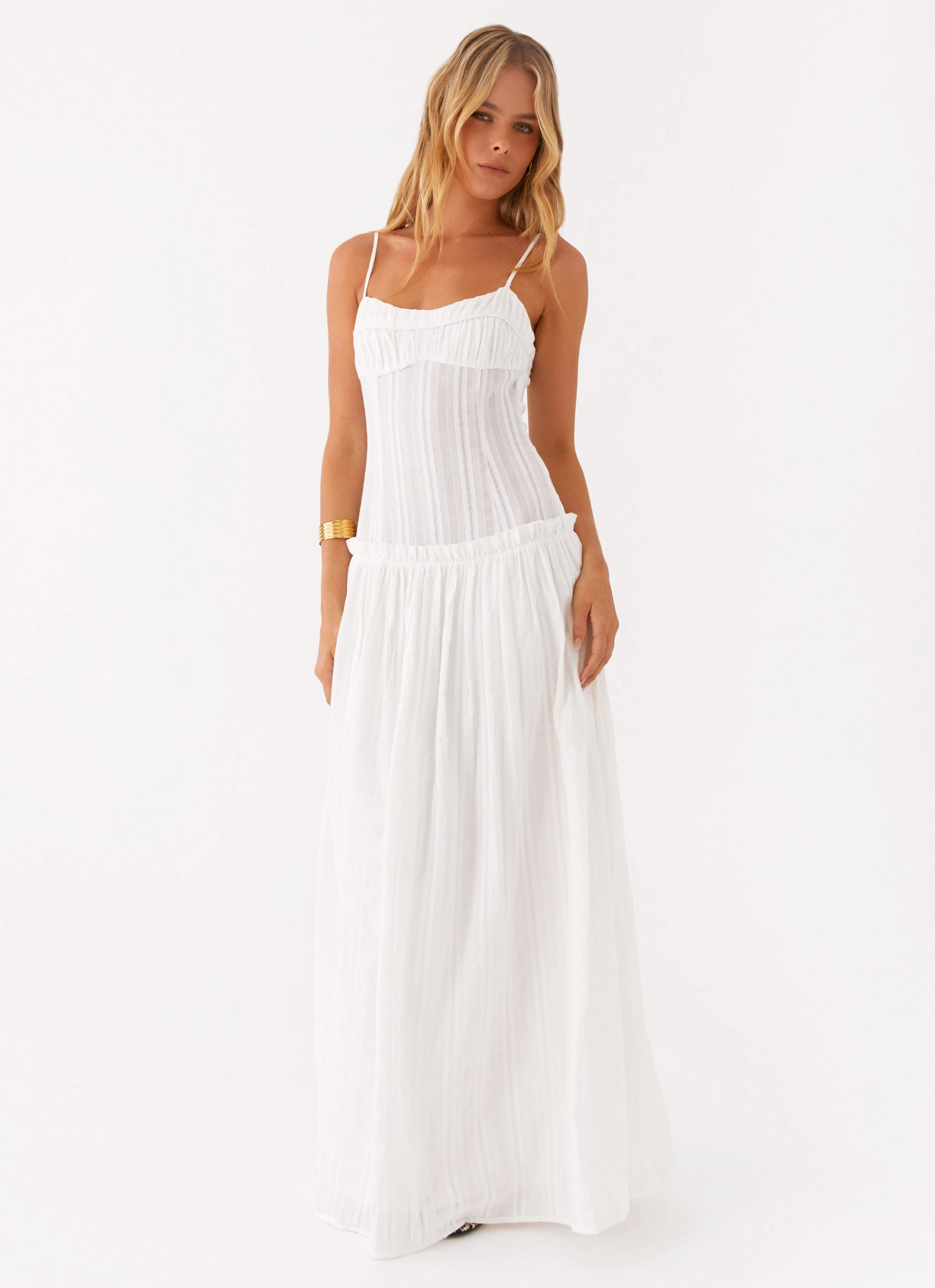 Flattering Silhouette All-season Jacinda Drop Waist Maxi Dress - Ivory