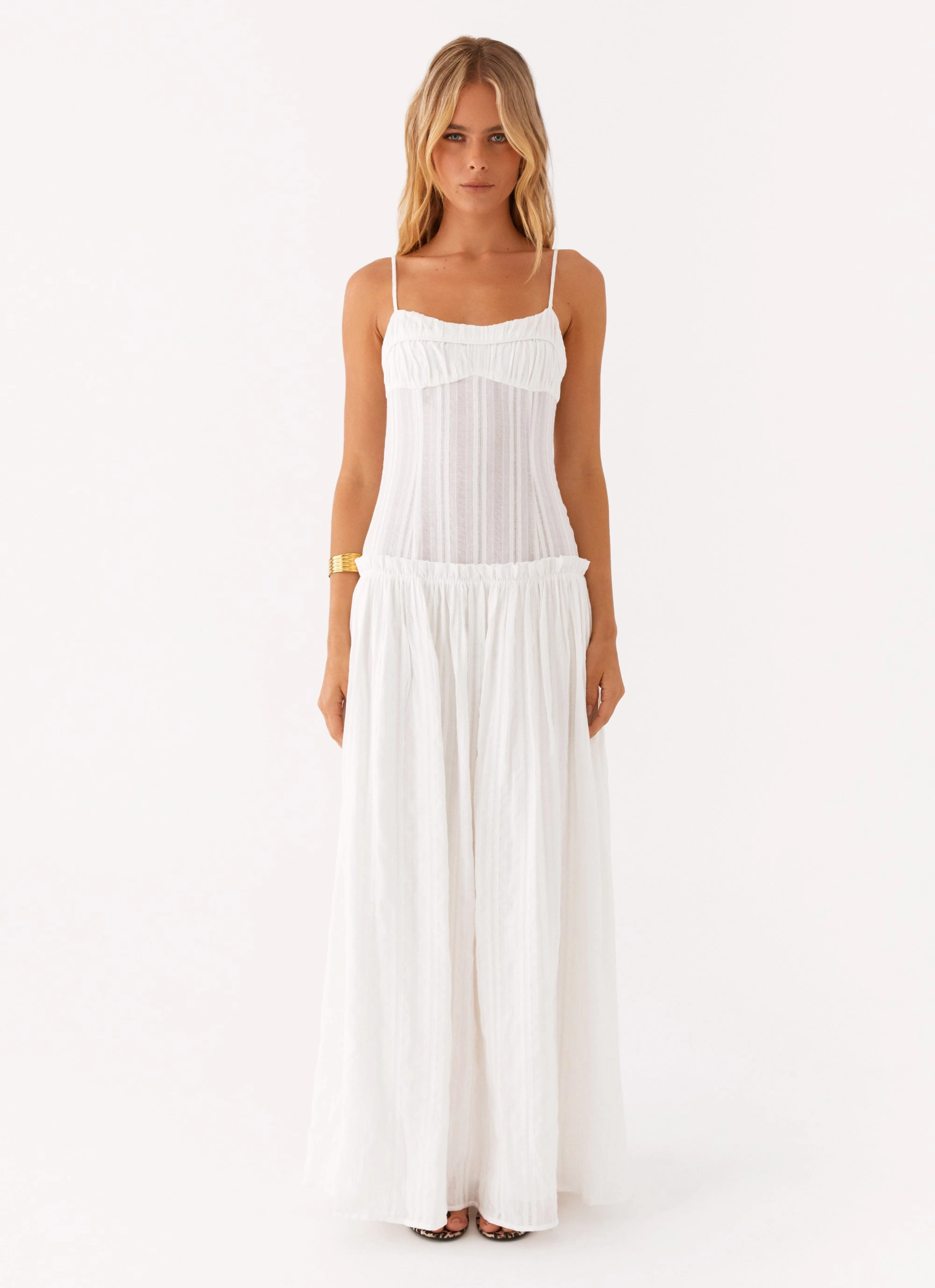 Jacinda Drop Waist Maxi Dress - Ivory Flattering Silhouette