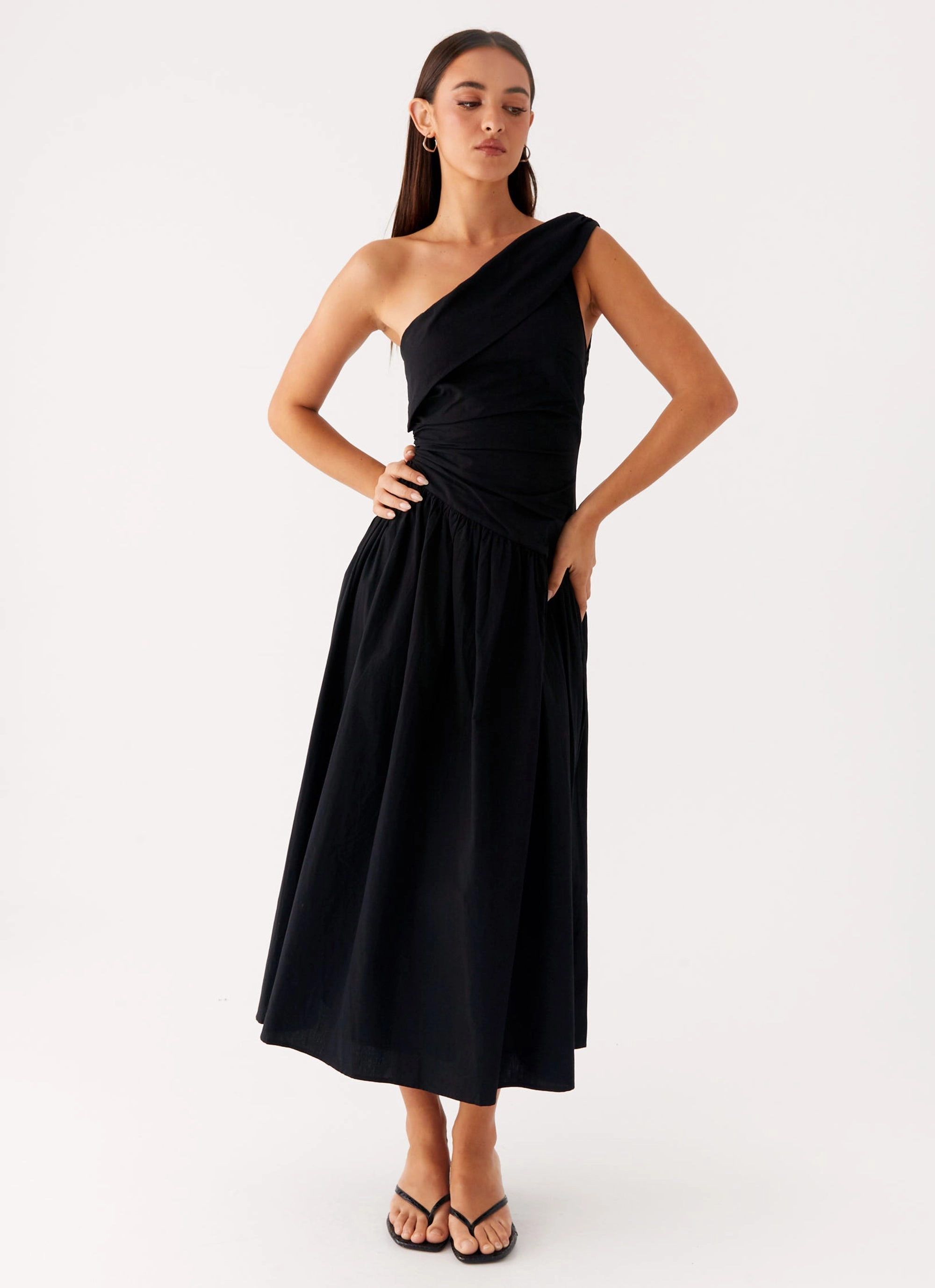 Janessa Midi Dress - Black Layered-Sleeve