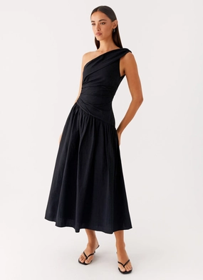 Janessa Midi Dress - Black Illustration Print Janessa Midi Dress - Black Sharp Style Clean Cut