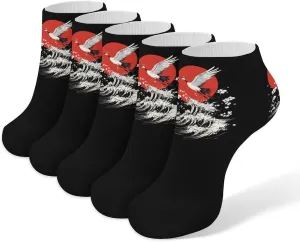 Japanese Crane Waves 5 Pairs Unisex Activewear Ankle Socks Lightweight Low Cut And No Show Socks