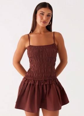 Jaxi Mini Dress - Chocolate Dinner Ready Muted Tones Cozy Balance Jaxi Mini Dress - Chocolate