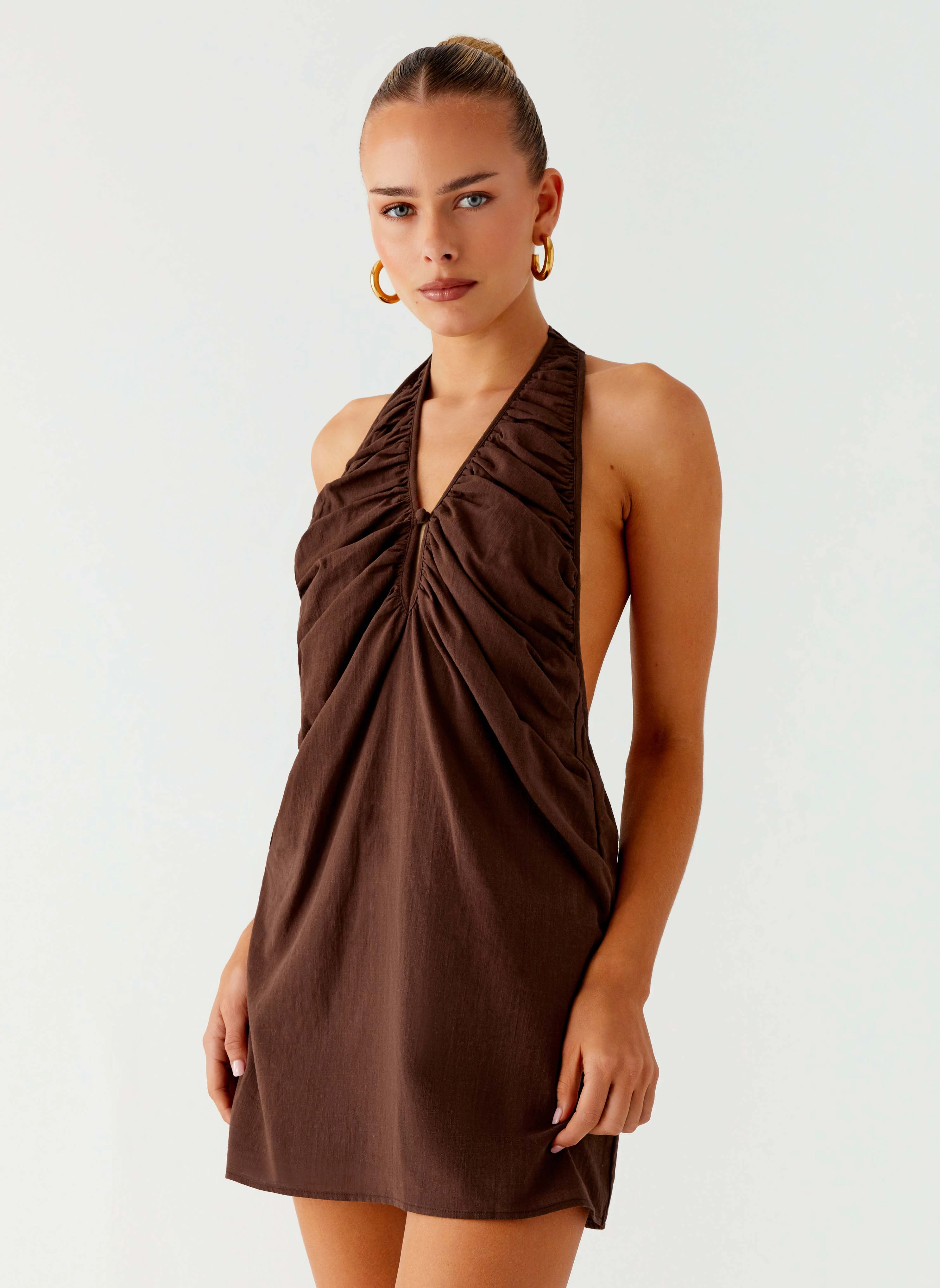Classic Layering Jepsen Halter Mini Dress - Chocolate