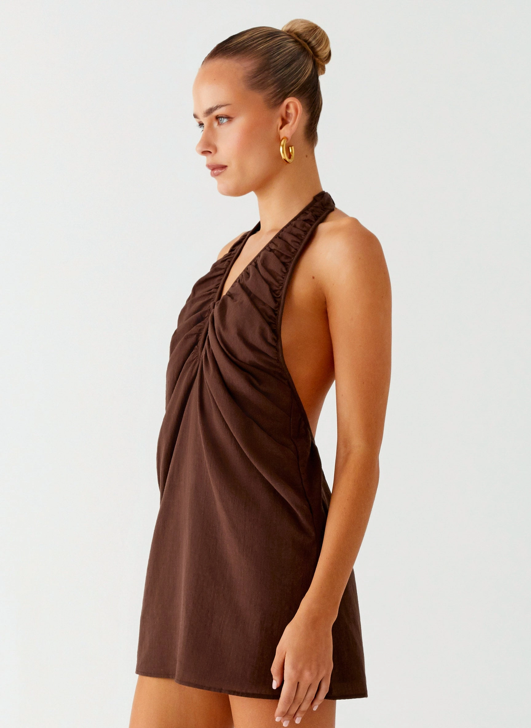 Jepsen Halter Mini Dress - Chocolate Pure Lines Youthful Look