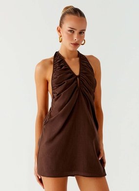 Jepsen Halter Mini Dress - Chocolate Premium Make Jepsen Halter Mini Dress - Chocolate Walk Mood Timeless Touch