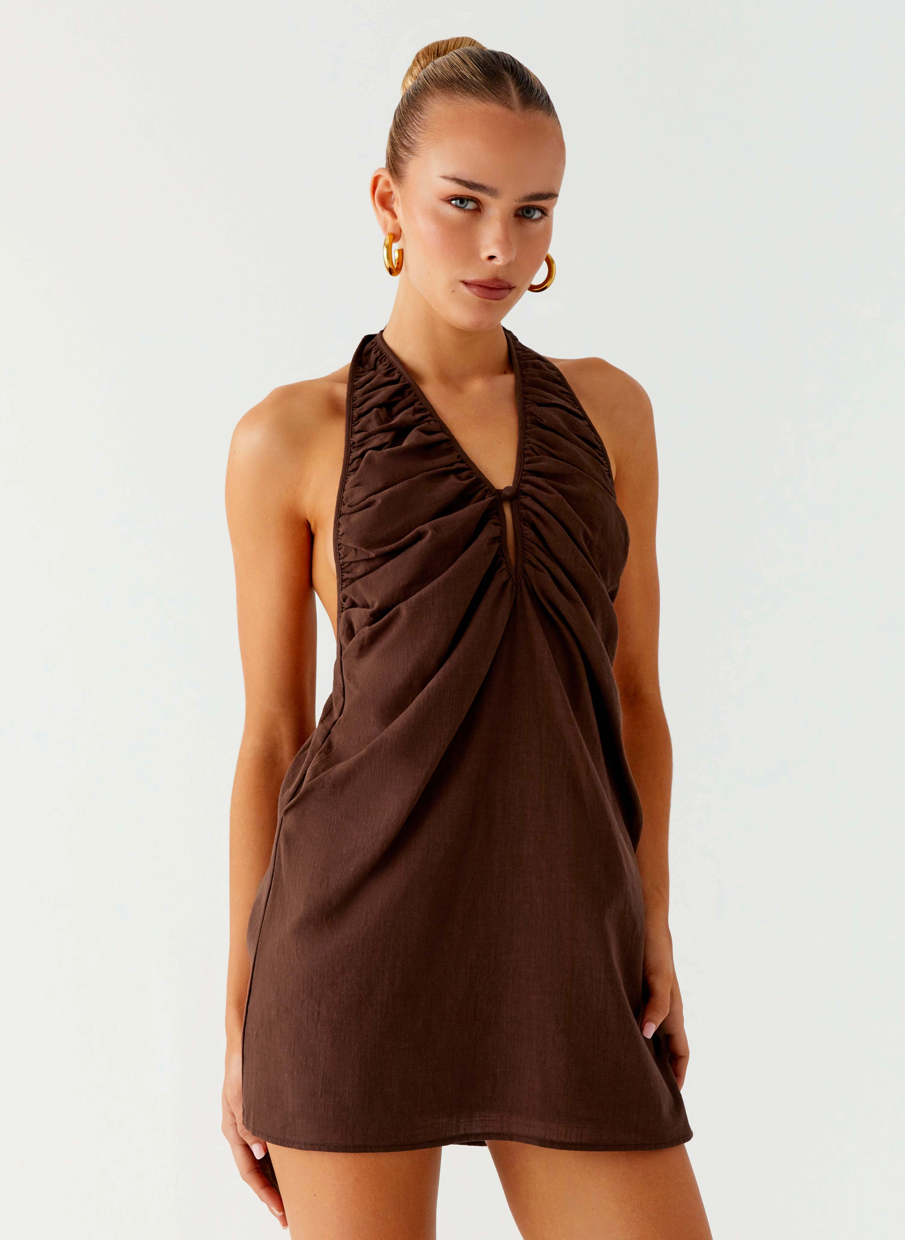 Jepsen Halter Mini Dress - Chocolate Walk Mood Timeless Touch