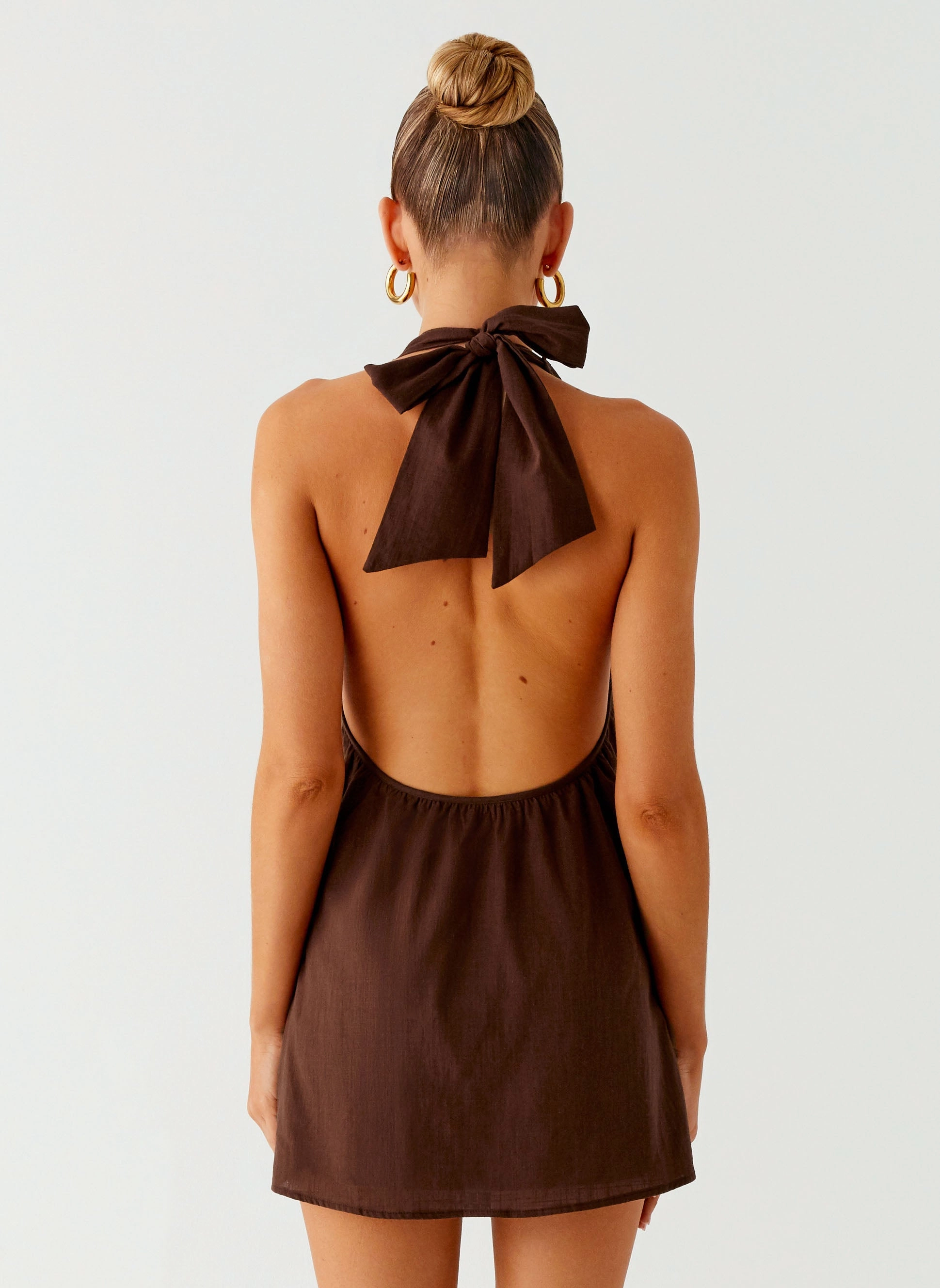 Jepsen Halter Mini Dress - Chocolate Stain-Resistant