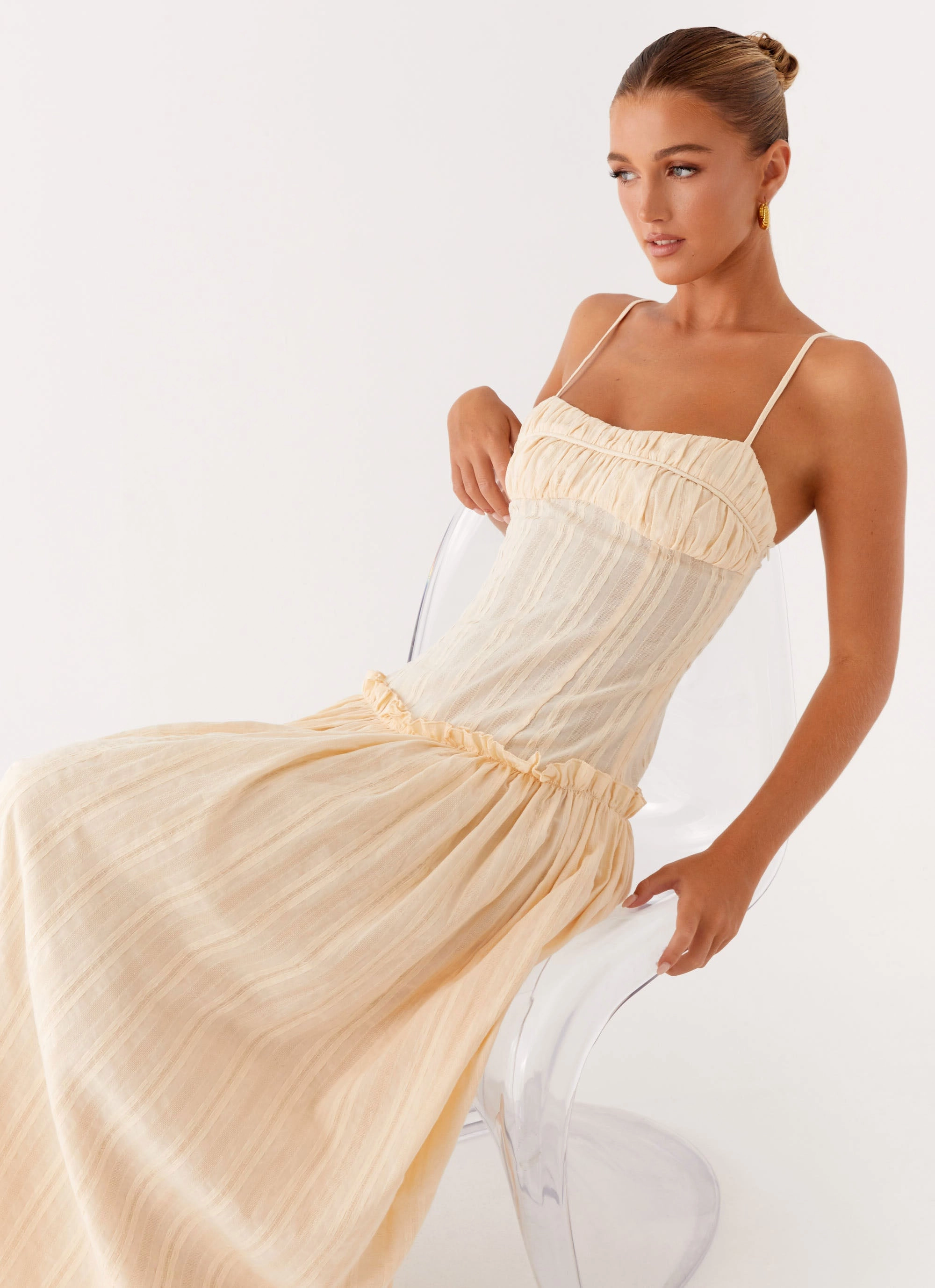 plus-size Glossy Detail Jacinda Drop Waist Maxi Dress - Cream
