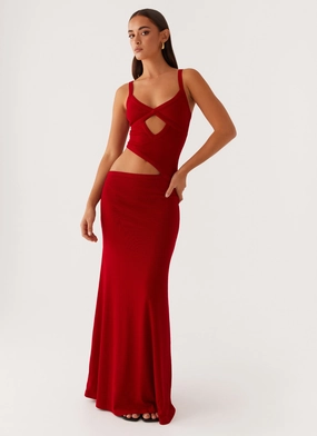 Jocelyn Maxi Dress - Red Emerald Green Jocelyn Maxi Dress - Red Occasion Wear Glossy Detail