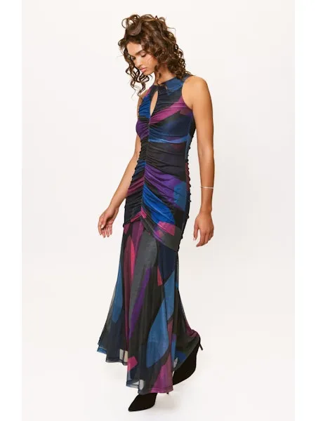 Julia Maxi Dress in Black Multi Mid Century Weekend Feel
