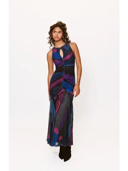 Feminine off-the-shoulder gown Julia Maxi Dress in Black Multi Mid Century