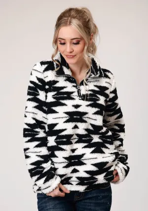 Just Right Roper Womens Black/White Polyester Polar Fleece Aztec Jacket Slim Design Morning Ready Roper Womens Black/White Polyester Polar Fleece Aztec Jacket