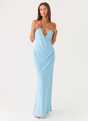 Just A Kiss Cowl Maxi Dress - Turquoise Shape Enhancing Just A Kiss Cowl Maxi Dress - Turquoise Front-Slit