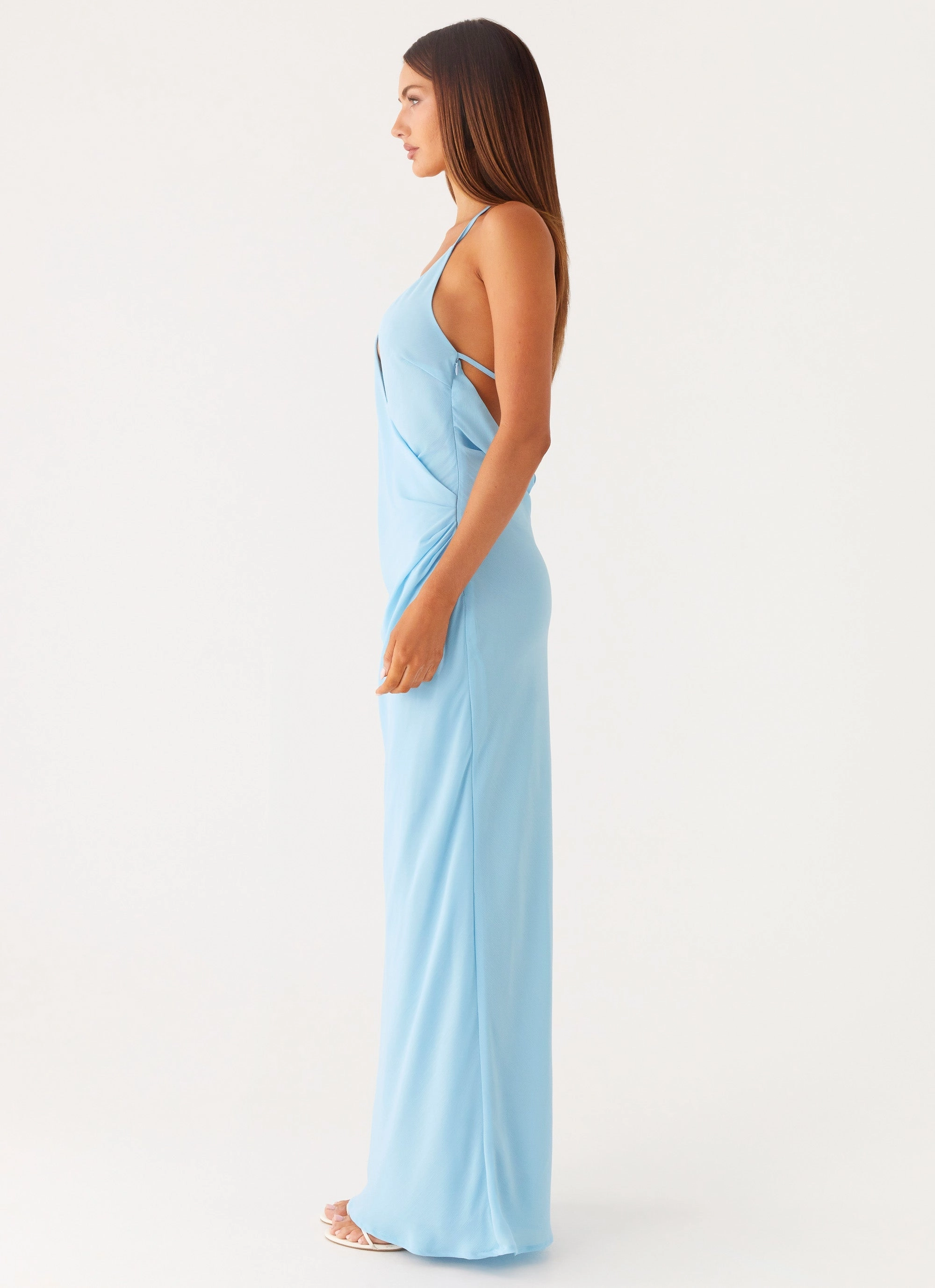 Just A Kiss Cowl Maxi Dress - Turquoise Elegant Tailoring Off-Shoulder
