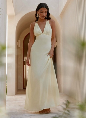 Kacia Maxi Dress - Lemon Strapless Cut Kacia Maxi Dress - Lemon Polite Color