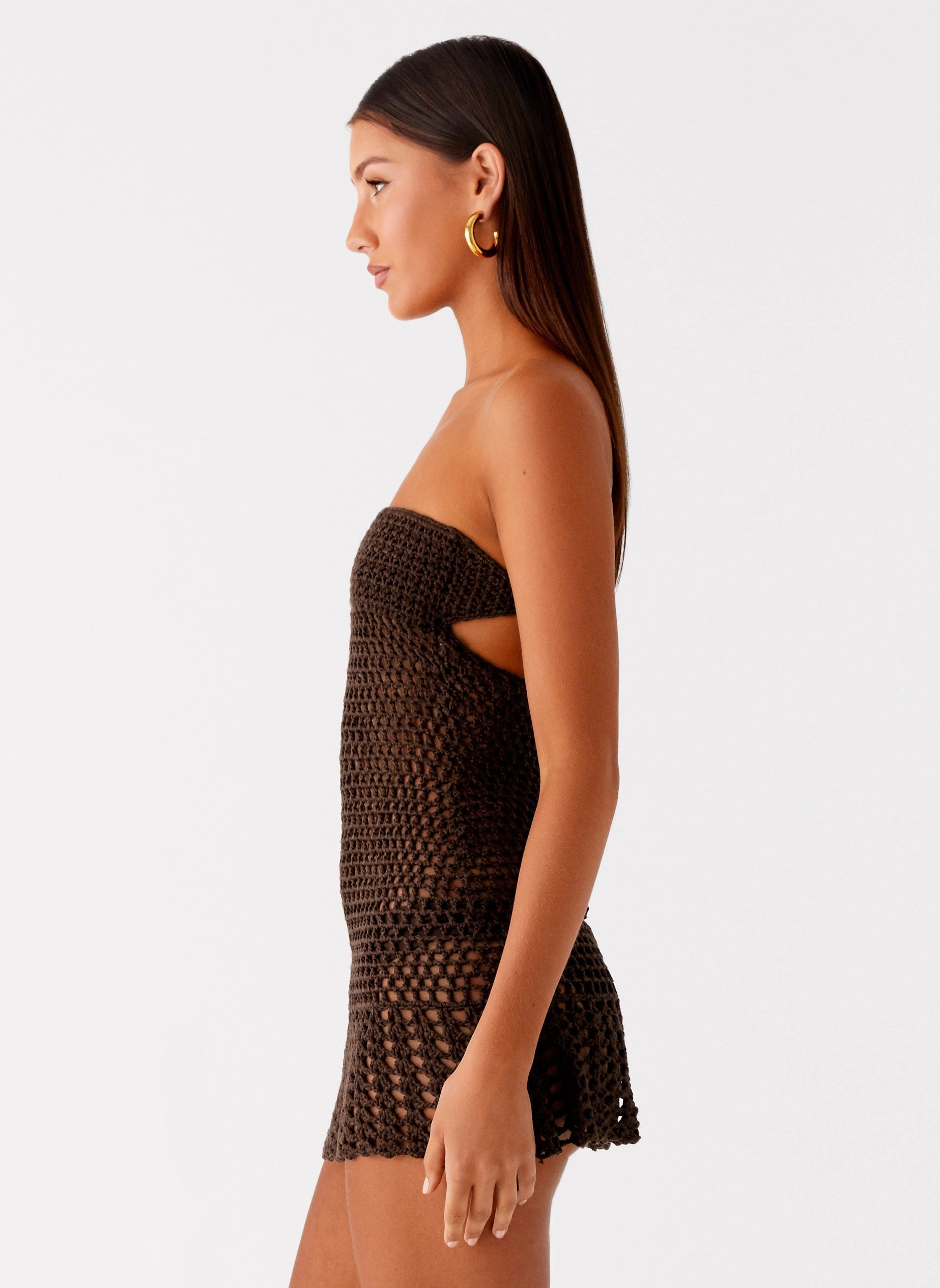 SustainableCotton Lace Ease Kaiane Strapless Crochet Mini Dress - Chocolate