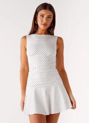Kelda Mini Dress - White Polka Dot Soft and Stylish Sophisticated Elegance Kelda Mini Dress - White Polka Dot