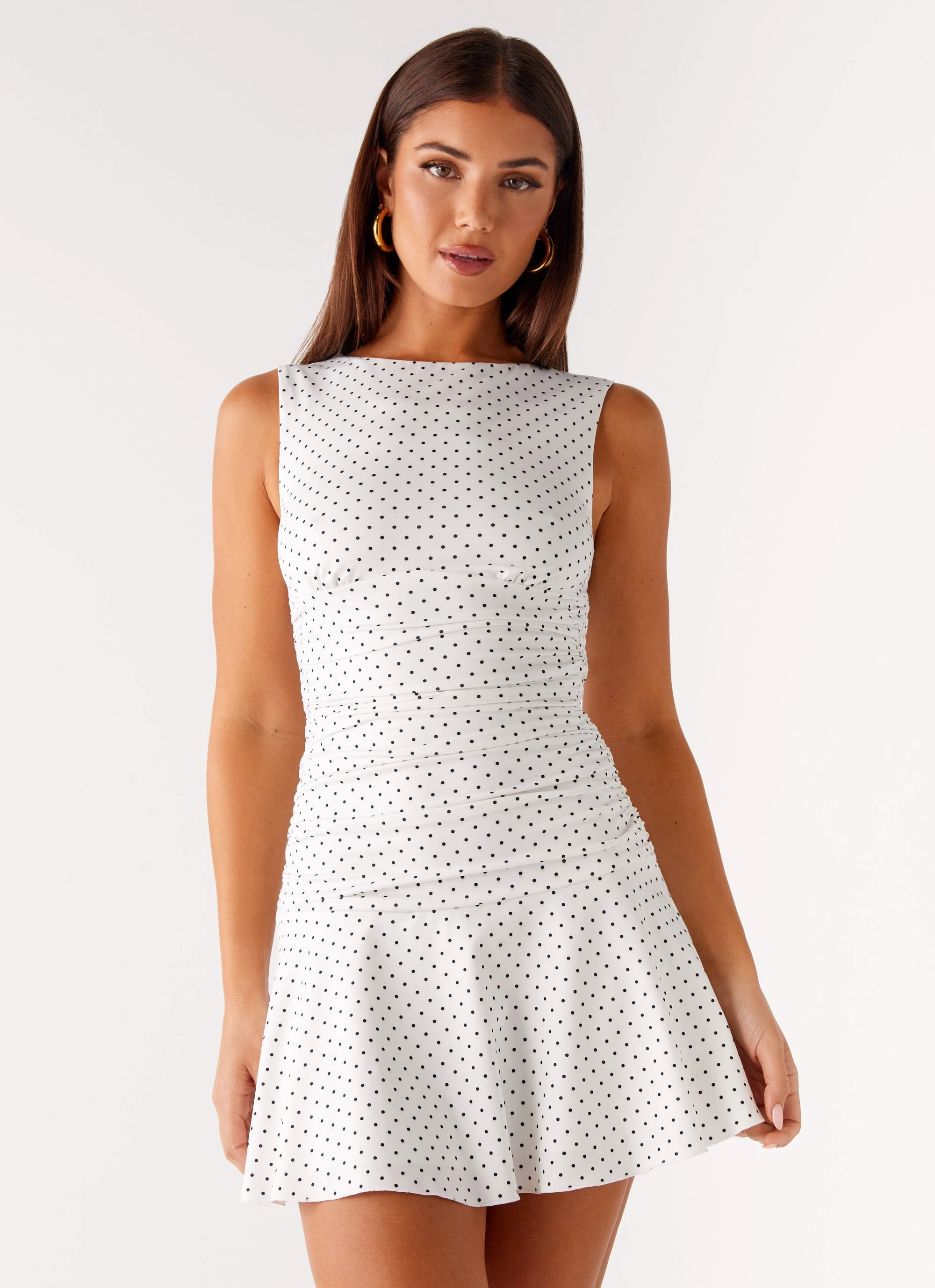 Sophisticated Elegance Kelda Mini Dress - White Polka Dot