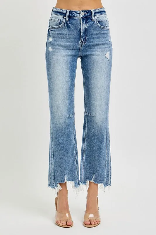 Comfort Fit Kenny High Rise Crop Straight Distressed Hem Jeans