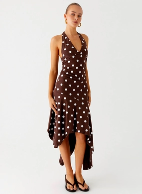 Keylani Halter Midi Dress - Chocolate Perfectly Fitted Wear Keylani Halter Midi Dress - Chocolate Kind Glow