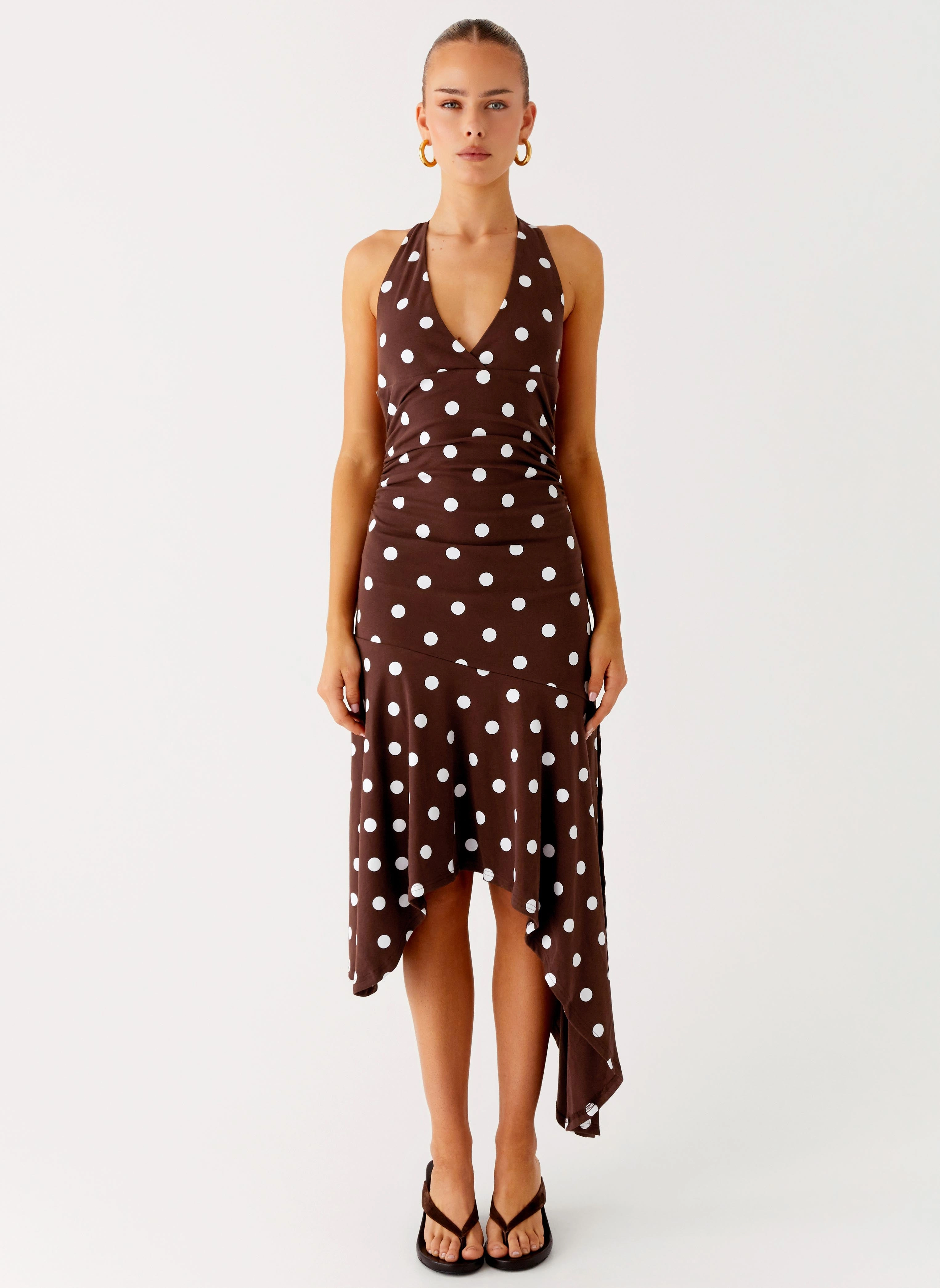 Keylani Halter Midi Dress - Chocolate Long Sleeve