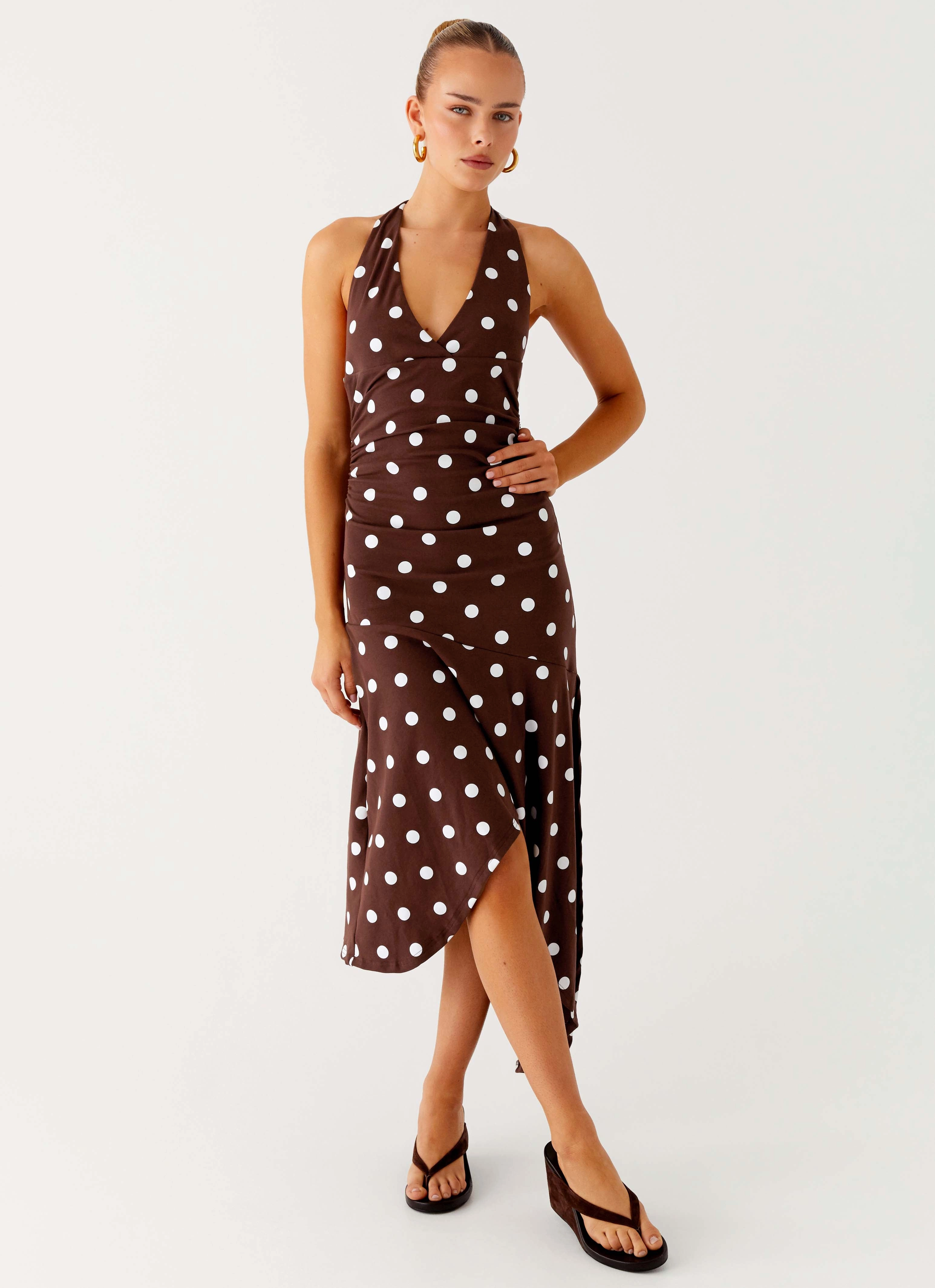Versatile dress for layering Keylani Halter Midi Dress - Chocolate