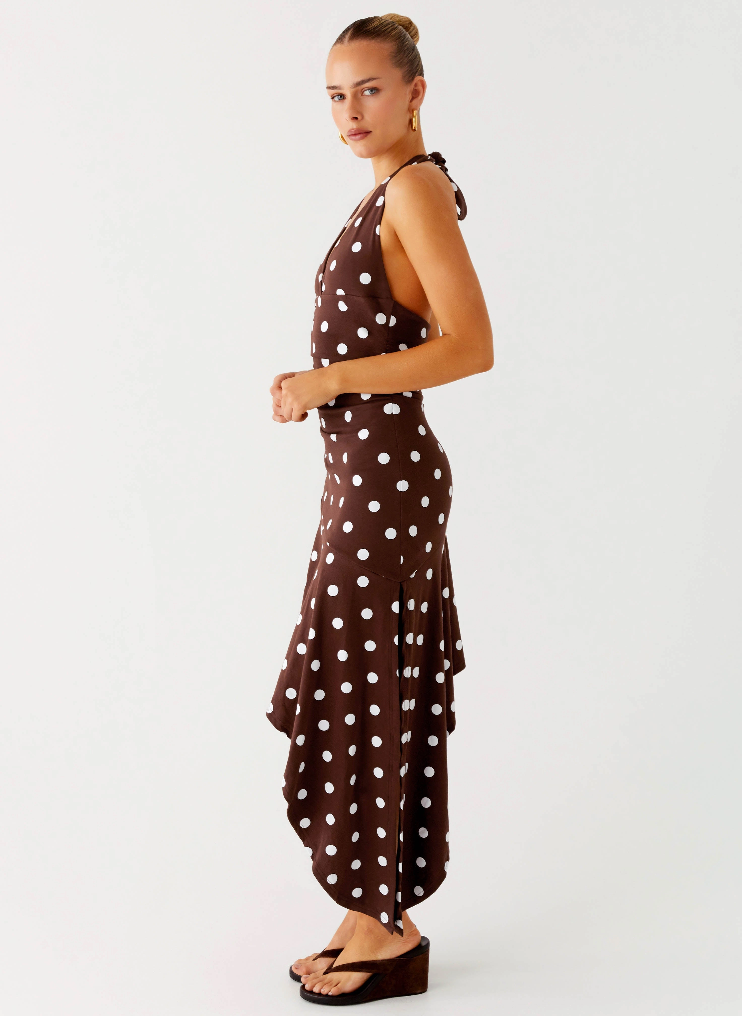 Keylani Halter Midi Dress - Chocolate sophisticated appearance Mermaid-Hem