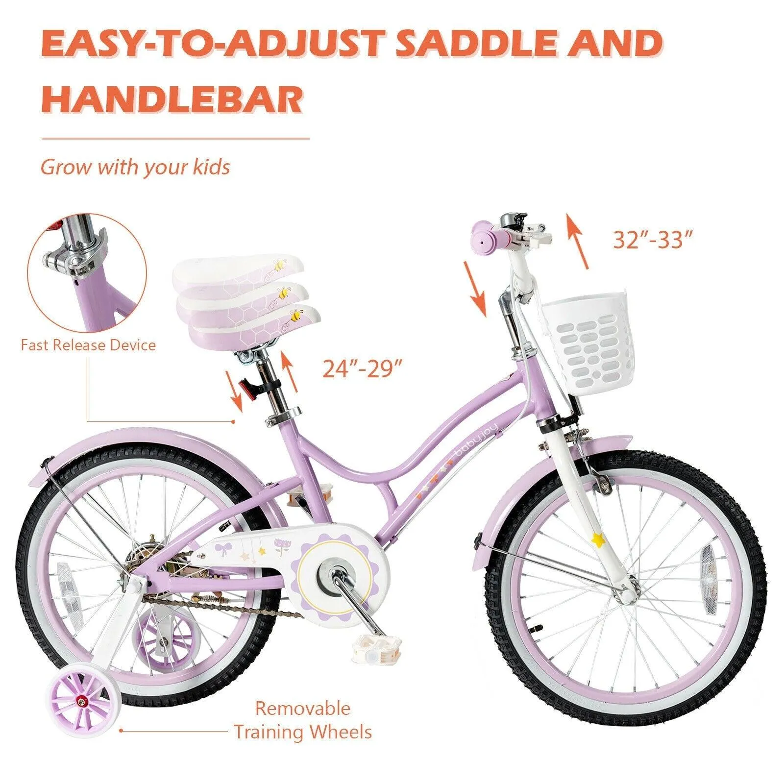 Kids Adjustable Bike TY327932, 18 Inch with Training Wheels