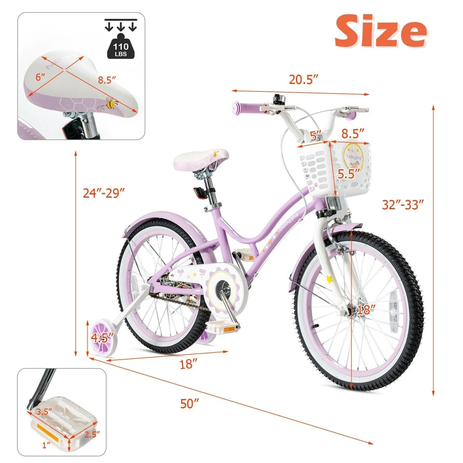 Kids Adjustable Bike TY327932, 18 Inch with Training Wheels