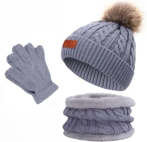 Kids Hats and Gloves Sets,Knit Warm Winter Beanie Hat Scarf Gloves for Boys Girls Pom Poms Toddler Hats 1-11 Years