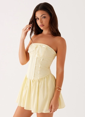 Kienna Strapless Mini Dress - Yellow Versatile Look Kienna Strapless Mini Dress - Yellow Work Ease