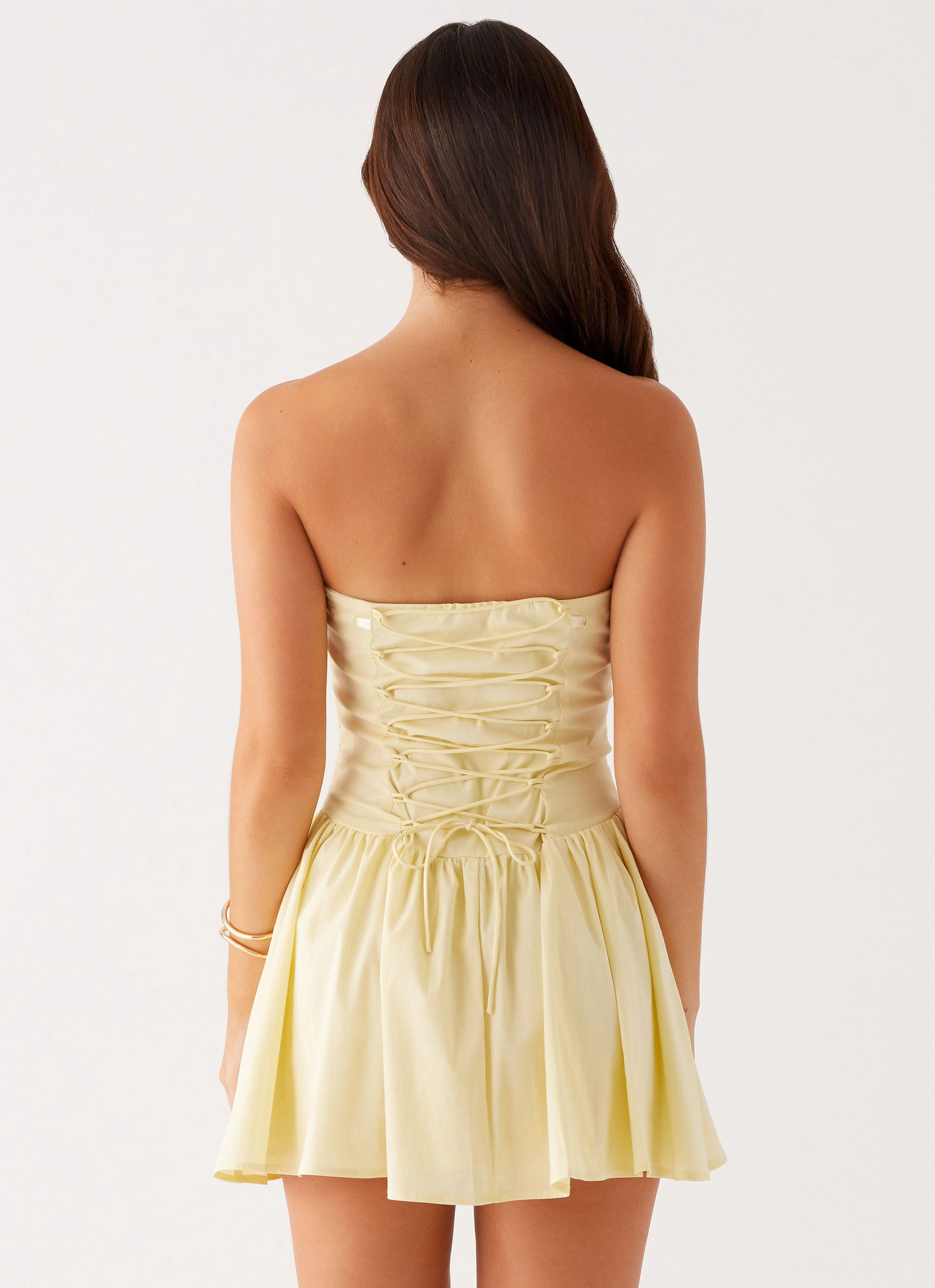 Earthy Hue Fashionable Wear Kienna Strapless Mini Dress - Yellow