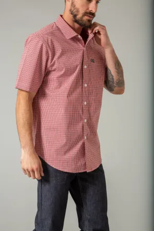 Kimes Ranch Mens Chute Mini Check Red Cotton Blend S/S Shirt Long Sleeve Kimes Ranch Mens Chute Mini Check Red Cotton Blend S/S Shirt Adjustable Hem