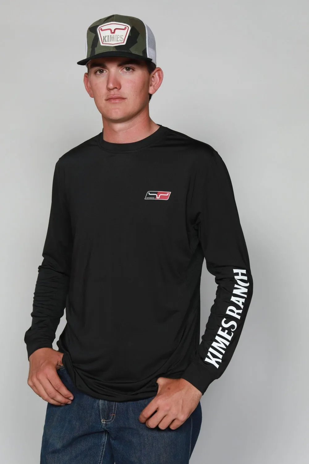 Kimes Ranch Mens K1 Tech Tee Black Polyester Blend L/S T-Shirt Trendy Outfit Sophisticated Style
