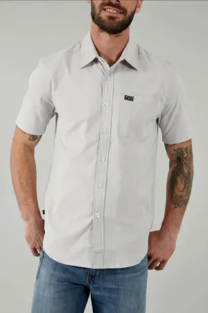 Kimes Ranch Mens Linville Silver White Cotton blend S/S Shirt Unisex style Kimes Ranch Mens Linville Silver White Cotton blend S/S Shirt All Day Comfort Tech