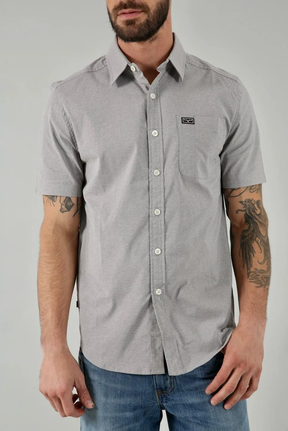 Snag Resistant Fabric Kimes Ranch Mens Linville Solid Shirt Grey Heather Cotton Blend S/S