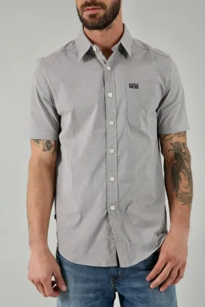 Kimes Ranch Mens Linville Solid Shirt Grey Heather Cotton Blend S/S Yoke Design Anniversary Special Wrinkle Resistant Finish Kimes Ranch Mens Linville Solid Shirt Grey Heather Cotton Blend S/S