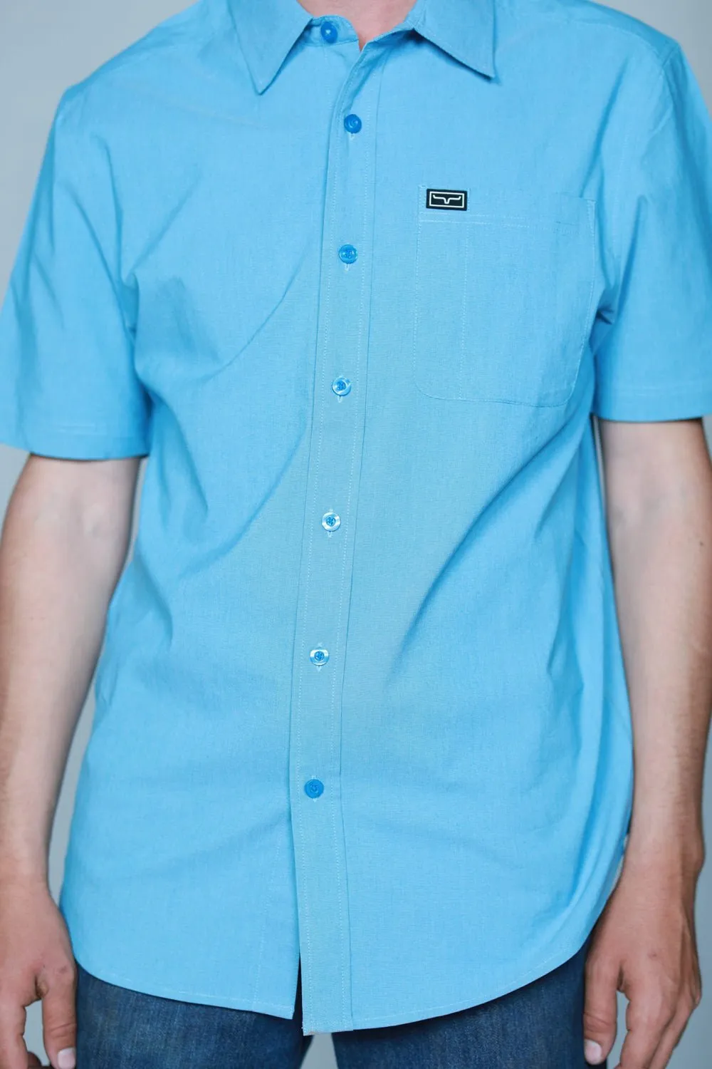 Kimes Ranch Mens Linville Solid Shirt Mid Blue Cotton Blend S/S Easy Styling
