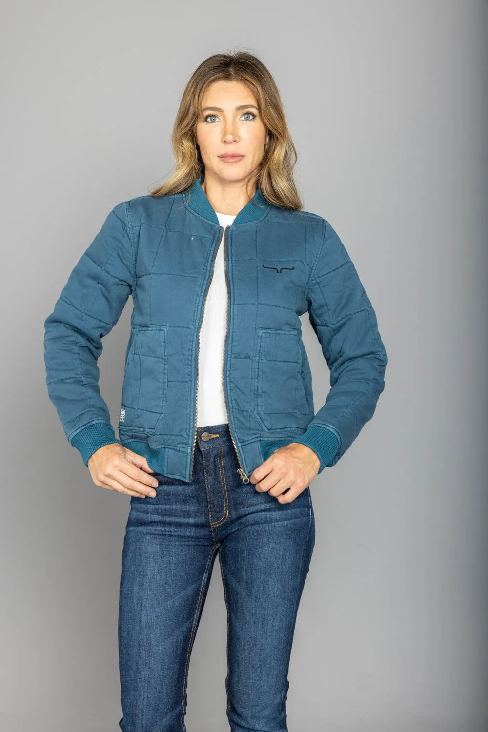 Holiday Vibes Date Night Lightweight Kimes Ranch Womens Bronc Bomber Dark Blue 100% Cotton Jacket
