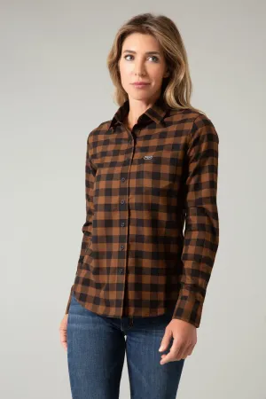 Kimes Ranch Womens Garrison Brown Cotton Blend L/S Shirt Double Layered Collar Kimes Ranch Womens Garrison Brown Cotton Blend L/S Shirt Quality Material
