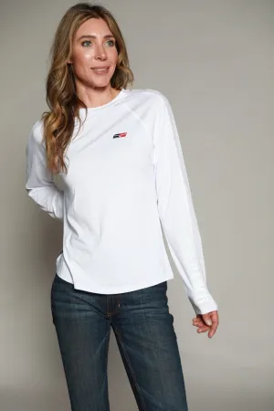 Kimes Ranch Womens K1 Tech Tee White Polyester Blend L/S T-Shirt wrinkle free Denim Blend Thermoregulating Fabric Kimes Ranch Womens K1 Tech Tee White Polyester Blend L/S T-Shirt