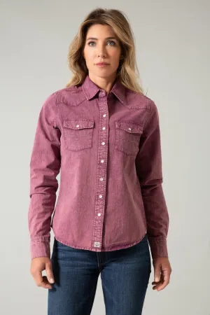 Kimes Ranch Womens Kaycee Denim Wine 100% Cotton L/S Shirt Metallic Finish Kimes Ranch Womens Kaycee Denim Wine 100% Cotton L/S Shirt Cozy Option
