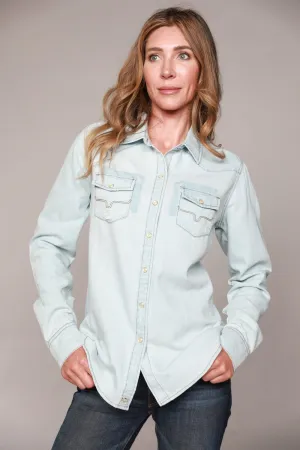 Kimes Ranch Womens Kaycee Top Destroy Denim Cotton Blend L/S Shirt Stylish Wear Edgy style Layered Sleeve Cuffs Kimes Ranch Womens Kaycee Top Destroy Denim Cotton Blend L/S Shirt