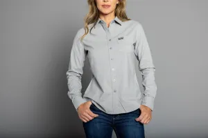 Kimes Ranch Womens Linville Solid Silver Cotton Blend L/S Shirt Easy Styling Layering Essential Kimes Ranch Womens Linville Solid Silver Cotton Blend L/S Shirt