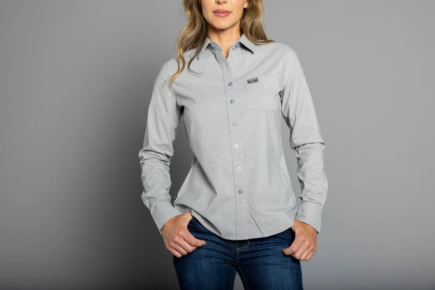 Kimes Ranch Womens Linville Solid Silver Cotton Blend L/S Shirt Urban Fashion