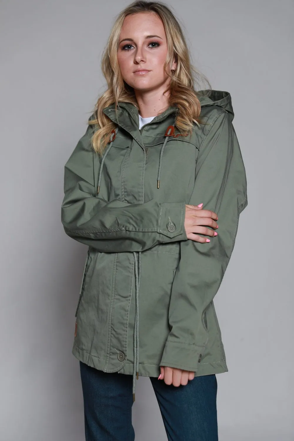 Kimes Ranch Womens Longrider 2 Anorak Dk Sage Cotton Blend Jacket Sleek Waist Trend Friendly